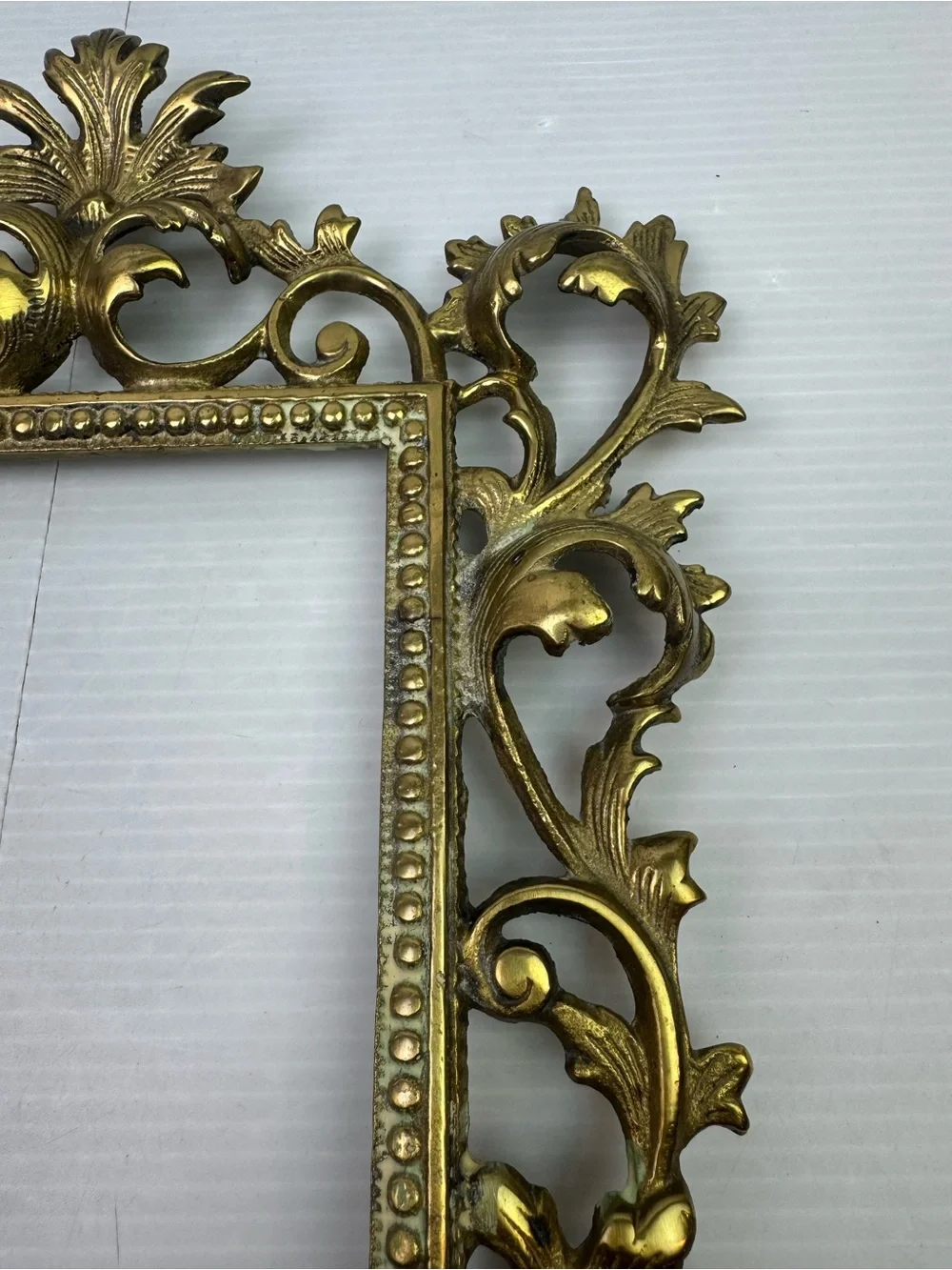 Vintage Cast Brass Picture Frame Rococo Baroque Scrollwork Tabletop Easel Back